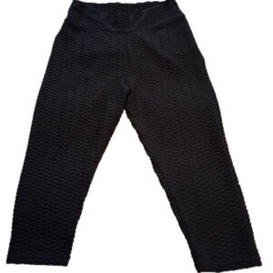 Women's Size L Black Waffle Biker Shorts Athletic Activewear Butt Lift Stretch